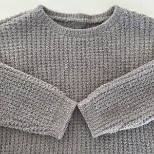 Barefoot Dreams CozyChic Waffle Pullover Womens M Gray Boxy Long Sleeve Chunky